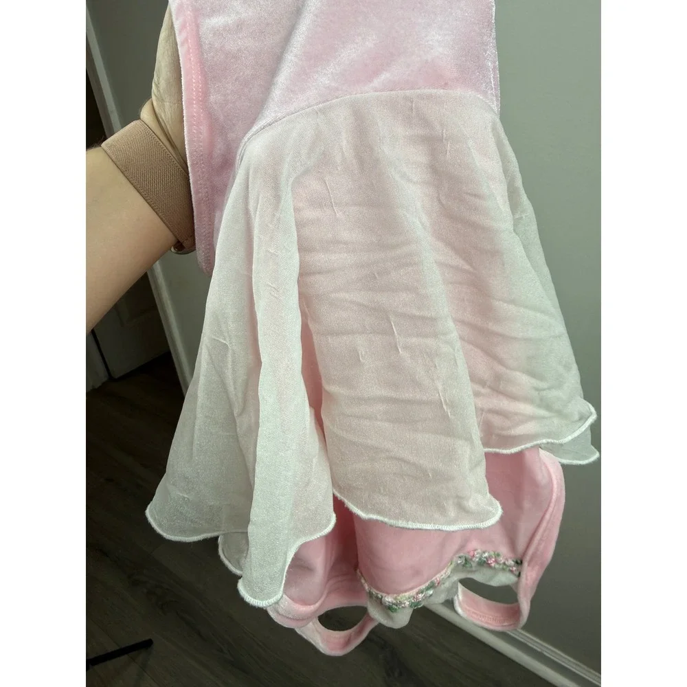 Vintage Pink Velvet Ballet Leotard Floral Embroidery Glitter Skirt Kids Medium